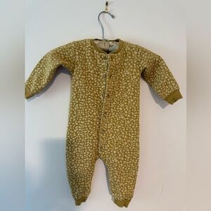 Leaf Print Kids Footie in Mustard